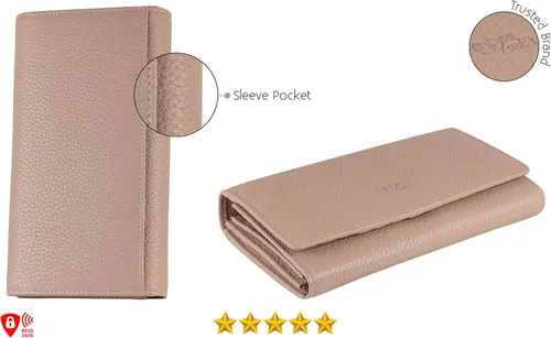 Vista 18 de Mou Meraki - Billetera o bolsa de mano de cuero genuino, con bloqueo de seguridad RFID, con escudo contra el robo de identidad, para mujeres