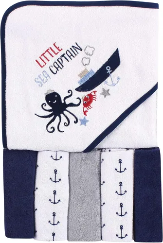 Vista 20 de Luvable Friends Toalla unisex con capucha para bebé con cinco paños, zorro para niños, talla única