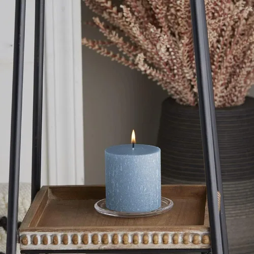 Vista 3 de Root Candles Unscented Candles - Vela de pilar de mezcla de cera de abeja, 3 x 3 pulgadas, color azul Williamsburg