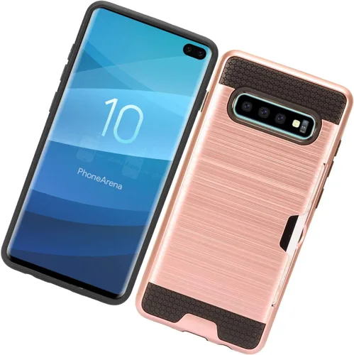Vista 5 de Compatible con Samsung Galaxy S10+, S10 Plus (6.4") SM-G975 - Funda híbrida cepillada con ranura para tarjeta de crédito - CS2 oro rosa