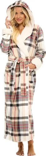 Vista 7 de Alexander Del Rossa - Bata de baño larga de cálido y suave vellón, con capucha, para mujer, para el invierno Negro