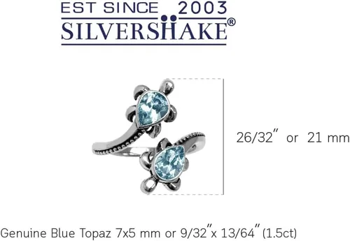 Vista 3 de Silvershake Anillo ajustable de plata de ley 925 con piedras preciosas y tortugas marinas para mujer