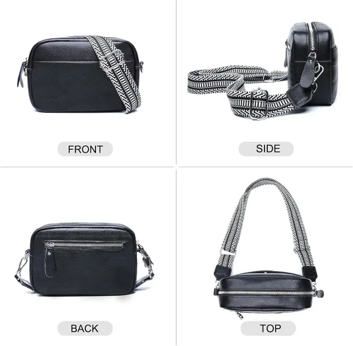 Vista 2 de Utenwat Bolsos cruzados pequeños para mujer, de piel auténtica, correa de guitarra, bolso de hombro, bolso para cámara con ranuras para tarjetas RFID