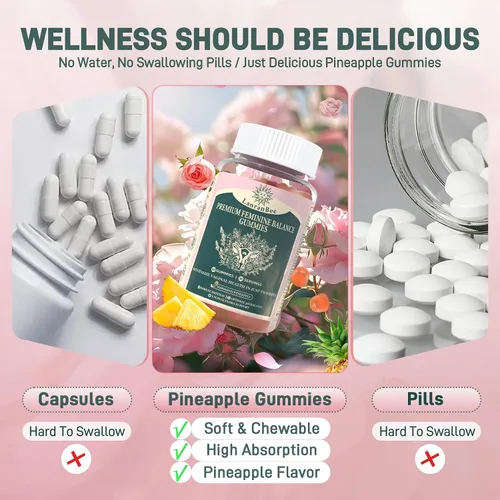 Vista 6 de Gomitas de equilibrio femenino prémium con probióticos vaginales para mujeres con pH equilibrado, salud y bienestar, apoyo inmunológico, vegano, sin