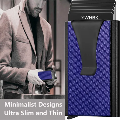 Vista 3 de Tarjetero, tarjetero para hombre, bolsillo frontal, minimalista, antirrobo RFID, carteras delgadas para hombres