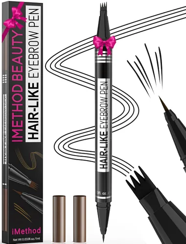 Vista 13 de iMethod Microblading - Lápiz de cejas mágico, 2 en 1, lápices de cejas de doble punta para mujeres con 4 puntas de tenedor y punta de pincel precisa