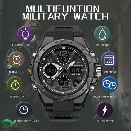 Vista 7 de findtime Reloj para hombre relojes militares para hombre impermeables 5 ATM deportivo para trabajo digital analógico color negro verde dorado