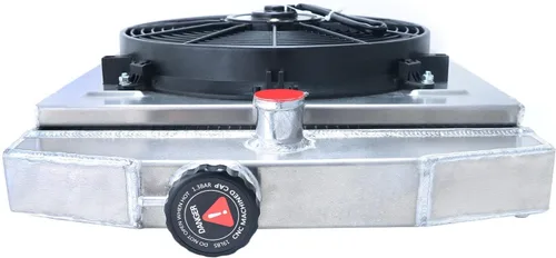 Vista 3 de Radiador para Jeep CJ5 CJ6 Willys 2.2L L4 3.7L V6 3.8L 4.2L L6 Gas 1955-1971, Radiador de aluminio completo de 3 filas + cubierta / ventilador + kit