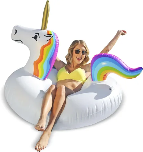 Vista 3 de GoFloats Flotador de piscina de unicornio para fiesta, balsas inflables, adultos y niños