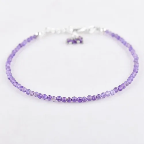 Vista 42 de Natural Gemstone Micro Beads Dainty Bangle Bracelet, Handmade Birthstone Jewelry, Healing Chakra Crystals, Silver Plated 8 inch, Birthday Gift for