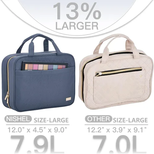 Vista 3 de NISHEL Neceser de viaje para mujer, organizador colgante y portátil para champú de tamaño completo, acondicionador, juego de cepillos y accesorios