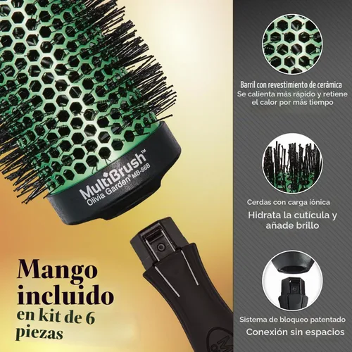 Vista 4 de Olivia Garden MultiBrush - Cepillo térmico desmontable no eléctrico con barril de cerámica