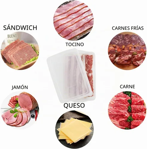 Vista 4 de Paquete de 2 recipientes herméticos de plástico para almacenamiento de alimentos para carne de delicatessen y queso en rodajas con tapas