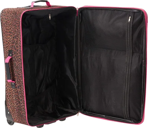 Vista 5 de Rockland Vara Softside - Equipaje vertical, leopardo rosa, juego de 3 piezas (202228), Pink Leopard, Vara Softside Juego de equipaje vertical de 3
