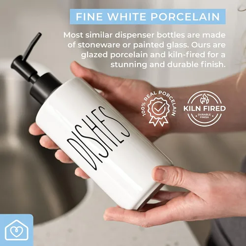 Vista 5 de Heartland Home Dispensador de jabón de cocina de porcelana de 16 onzas. Dispensador de detergente o dispensador de jabón para platos para fregadero