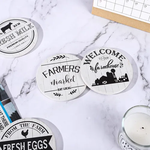 Vista 5 de Whaline Juego de 4 posavasos rústicos de estilo rústico para bebidas de granja, con elementos de granja, posavasos de cerámica para tazas, tazas