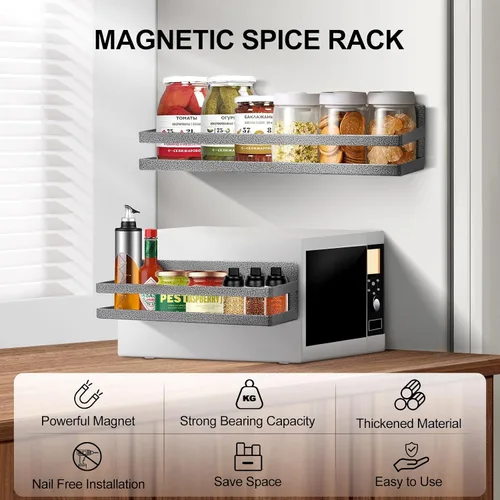Vista 3 de Uten Estante grande para especias para refrigerador, paquete de 2 estantes magnéticos fuertes, organizador de refrigerador movible para cocina