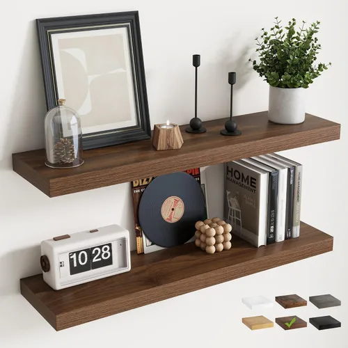 Vista 25 de 16 Inch Floating Shelves for Wall 2 Pack, 8"D Wood Grain Bathroom Shelves Acabado negro