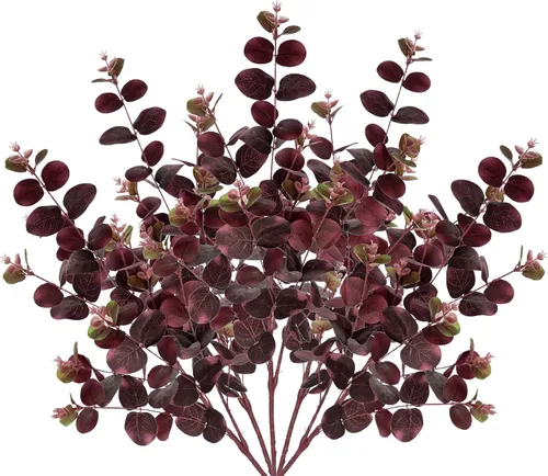 Vista 6 de GnFlus 5 tallos artificiales de eucalipto de otoño, hojas de eucalipto, ramas de hojas de otoño, decoraciones de otoño con hojas de otoño de espuma