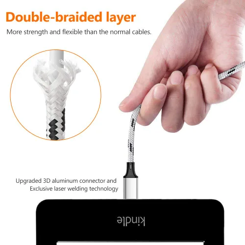 Vista 11 de Cable de carga múltiple, paquete de 3 cables de carga múltiple de nailon trenzado múltiple USB universal 3 en 1 adaptador de cable de carga