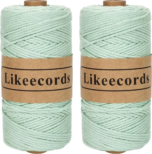 Vista 29 de Likeecords 100% Hilo de Ganchillo de Algodón Cordón de Bolsa de 2mm 170m Cordón de Macramé de 2mm Hilo de Crochet Cuerda de Macramé Regalo para Verde