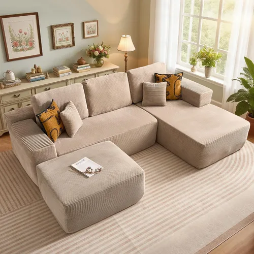 Vista 59 de Sofá modular Cloud de 96 pulgadas con tumbona, asiento profundo en forma de L, moderno sofá cama sin hueso, no requiere montaje, sofás sin hueso