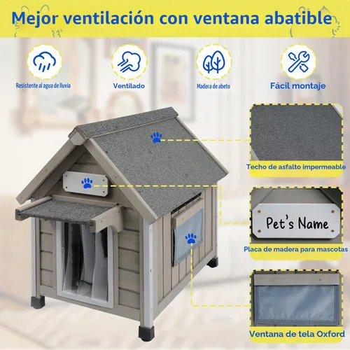 Vista 4 de Gowoodhut Casa para perros al aire libre, resistente a la intemperie, gran perrera de madera para interiores para perros pequeños con marco a prueba