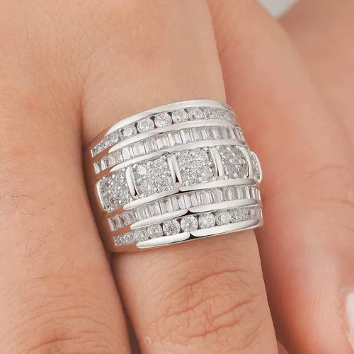 Vista 5 de Anillos de boda anchos para mujer, AAAAA, circonita cúbica, compromiso, eternidad, apilables, oro blanco, talla 5-10