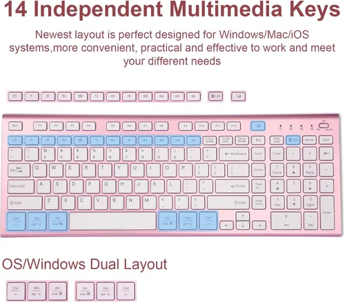 Vista 6 de Juego de teclado y mouse inalámbricos, 2.4G USB silencioso ultrafino compacto de tamaño completo, compatible con PC, Windows, Mac, MacBook (oro rosa)