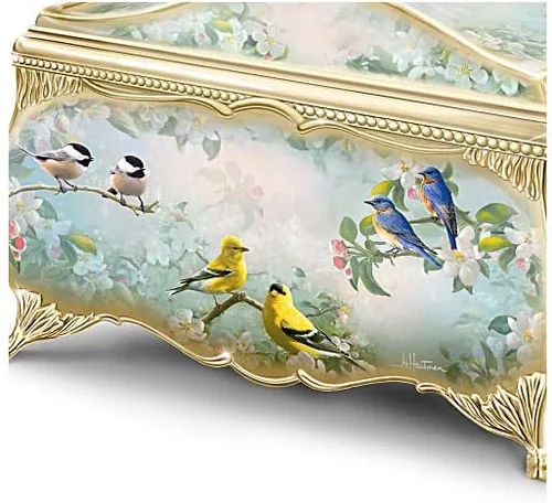 Vista 3 de The Bradford Exchange Songbird Serenade - Caja de música, arte cardenal Joe Hautman, detalles de oro de 22 quilates, porcelana