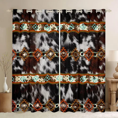 Vista 23 de Cortinas opacas de estilo bohemio occidental de 76 x 45 pulgadas, cortinas y cortinas de atrapasueños de vaca, cortinas del suroeste, cortinas
