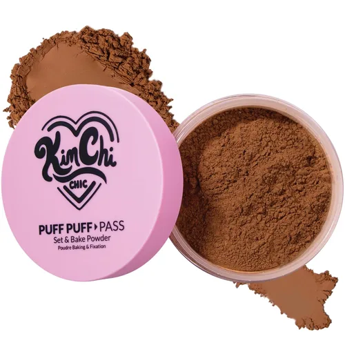 Vista 14 de KimChi Chic Beauty Puff Pass - Polvo fijador y sellador con la técnica baking, polvo suelto con borla extraesponjosa, maquillaje facial marrón suave