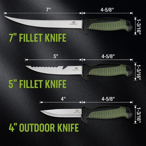 Vista 2 de Mossy Oak Juego de cuchillos de filete de pesca de 3 piezas con funda protectora, cuchillos de filete de acero inoxidable con mango antideslizante