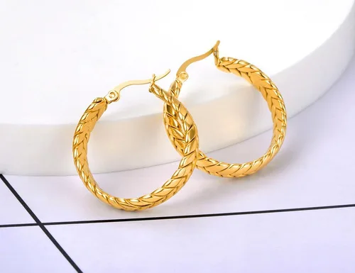 Vista 4 de Aretes geométricos negros para mujer, de acero inoxidable, hipoalergénicos, hechos a mano, aretes colgantes de oro rosa, gruesos y delicados aretes