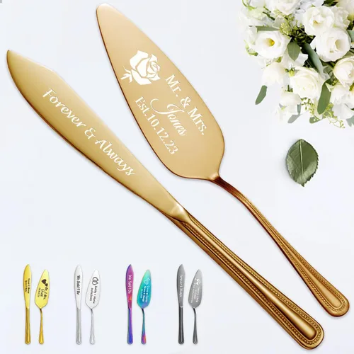 Vista 14 de STREADVE Juego de corte de pastel personalizado para boda, juego de cuchillos y servidores grabados, juego de corte personalizado, regalo para Negro