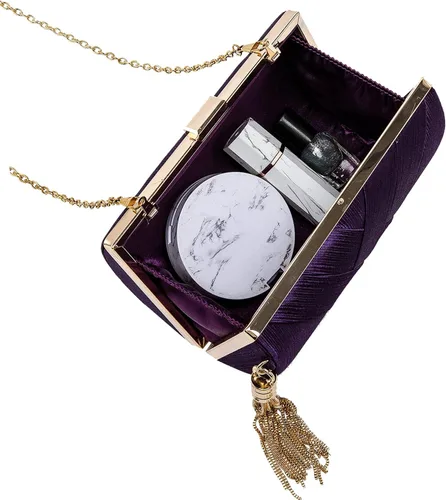 Vista 7 de Elegante bolso de mano con colgante de borla para mujer, bolso de mano de seda para novia, boda, baile de graduación, fiesta nocturna