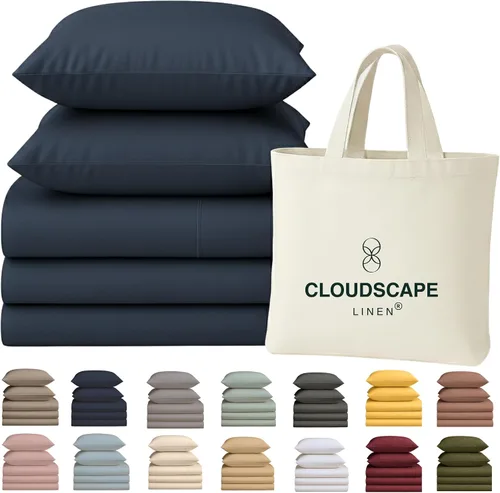 Vista 10 de Cloud Scape Linen - Juego de sábanas de 100% algodón egipcio, tamaño individual, juego de ropa de cama de lujo de 3 piezas, 400 hilos, calidad