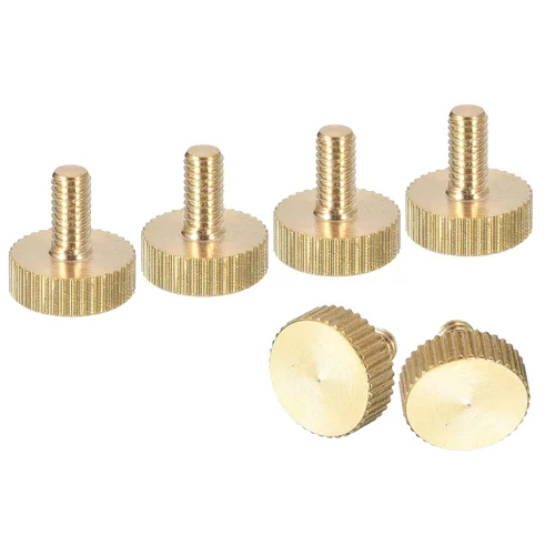 Vista 31 de uxcell Tornillos moleteados M3x4mm, 4 piezas de cabeza moleteada plana totalmente roscados, tornillos de latón para pulgar, pernos de agarre Fully