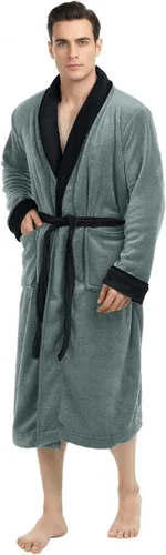 Vista 11 de NY Threads - Bata de baño de lujo en polar suave para hombre, bata de spa para hombre Negro