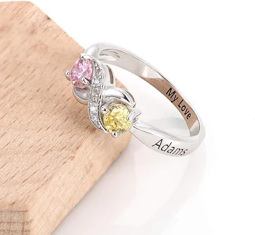 Vista 4 de Tian Zhi Jiao Anillos de compromiso personalizados con infinito para su personalización, 2 anillos de imitación para madres grabados con 2 nombres