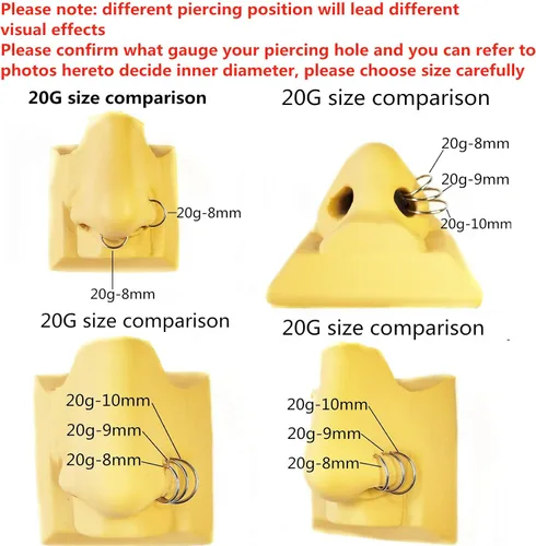 Vista 3 de ORANGELOVE Anillos de nariz hipoalergénicos de 20 G 18 G 16 G 14 G 12 G 10 G 8 G 316 l joyería de tabique de acero quirúrgico con bisagras anillo