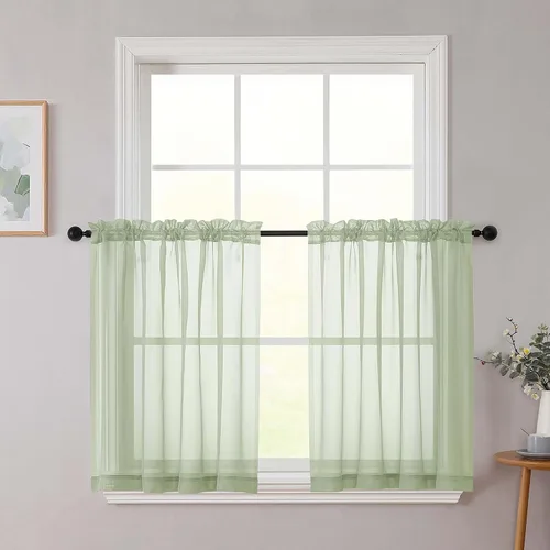 Vista 314 de 2 paneles de cortinas traslúcidas blancas para dormitorio, sala de estar, 96 pulgadas de largo, modernas, suaves, ligeras, con bolsillo para barra