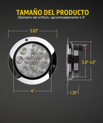 Vista 7 de Partsam Marcador de luces de marcha atrás redondas con 12 luces LED blancas de 4 pulgadas con anillos de acero inoxidable sellados