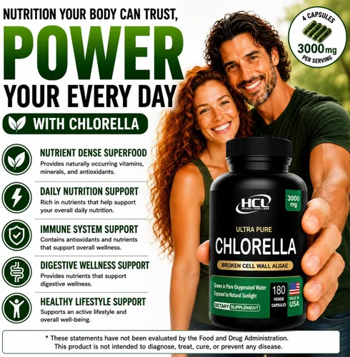 Vista 9 de Chlorella Cápsulas 3000 mg – Pared celular agrietada suplemento de algas verdes azules – La mejor limpieza natural de desintoxicación – Vitaminas