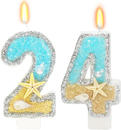 Vista 19 de Vela número 1 de estrella de mar de playa para decoración de pastel Plata