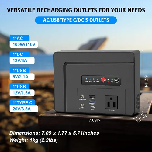 Vista 3 de powkey Estación de Energía Portátil 100W Nominal, Generador Portátil Pequeño de 97Wh con Salida de CA 110V/PD 65W Carga Rápida USB C, Cargador