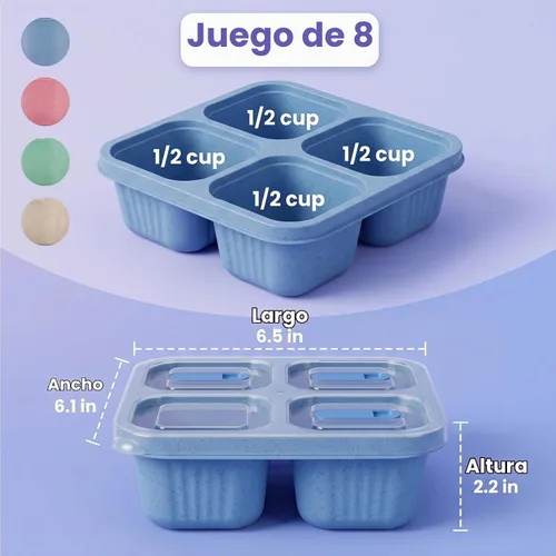 Vista 2 de Cididu Paquete de 8 cajas de almuerzo para aperitivos, 4 compartimentos, contenedor de almacenamiento de alimentos dividido reutilizable apilable