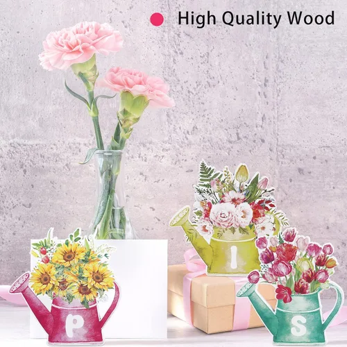 Vista 4 de 6 letreros de madera de primavera en bloque de madera, letreros de mesa de primavera rústicas, decoración de bandejas escalonadas de primavera