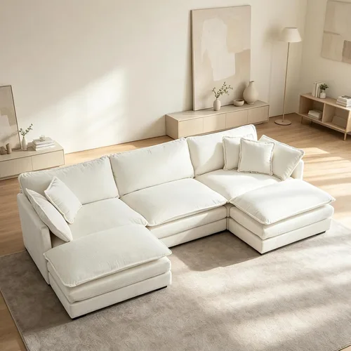 Vista 22 de KIVENJAJA - Sofá modular en forma de U extragrande tipo nube, chenilla moderna de 4 plazas con asiento profundo para sala de estar y oficina, con 2