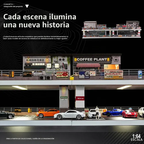 Vista 3 de Kivcmds - Vitrina para Hot Wheels Matchbox Toy Car Monster Truck Lighted Ramp Scene Diorama Garage Parking for 1/64 Diecast Car,Maximum Hold 40+